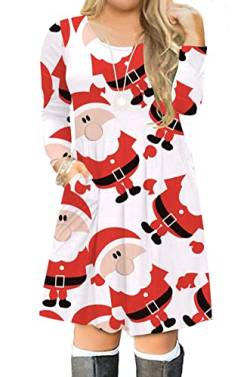 VISLILY Damen Plus Size Weihnachten Print Casual Swing T-Shirt Kleid mit Taschen - - 52 Mehr von VISLILY