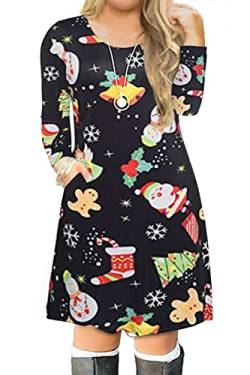 VISLILY Damen Plus Size Weihnachten Print Casual Swing T-Shirt Kleid mit Taschen - - 58 Mehr von VISLILY