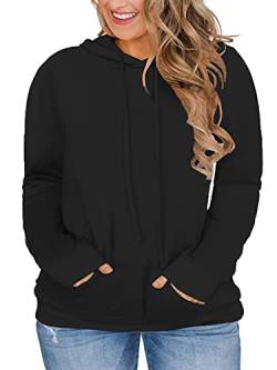 VISLILY Damen Übergröße-Hoodies-Sweatshirts Langarm Tops mit Taschen, 10_Schwarz, 22 Plus von VISLILY