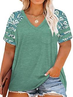 VISLILY Übergröße Tops für Frauen Sommer V-Ausschnitt T-Shirts Farbblock Raglan Tees XL-4XL, 002_lg_fp, 50 Mehr von VISLILY