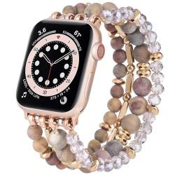 VISOOM Boho-Armband, kompatibel mit Apple Watch, 40 mm/38 mm/41 mm, Serie 9, 8, 7, SE, Serie 6/5/4, modisch, niedlich, handgefertigt, Kristallperlen, dehnbares Uhrenarmband für iWatch-Bänder, Serie von VISOOM