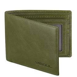 VISOUL Herren-Geldbörse aus echtem Leder mit RFID-Blockierung, klassische Geldbörse aus echtem Leder mit Geldfach, Kartenschlitzen und Ausweisfenster, grün, Klassisch von VISOUL