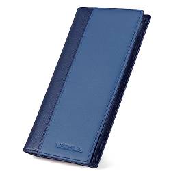VISOUL Langes Scheckbuch-Geldbörse aus Leder mit Reißverschlusstasche für Männer und Frauen, RFID-blockierend, hohe Geldscheine, Blau und Marineblau, Lange Faltbörse von VISOUL