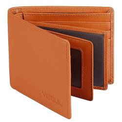 VISOUL Slim Bi-fold Wallet für Damen und Herren mit 4 ID Windows 8 Kartenfächer 1 Bargeldfach, weiches Leder Kreditkartenetui Geldbörse zweifarbig mit RFID-Blockierung, Braun, Casual von VISOUL
