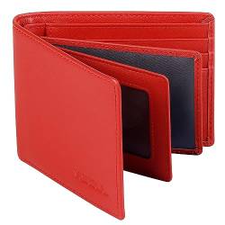 VISOUL Slim Bi-fold Wallet für Damen und Herren mit 4 ID Windows 8 Kartenfächer 1 Bargeldfach, weiches Leder Kreditkartenetui Geldbörse zweifarbig mit RFID-Blockierung, Rot/Ausflug, einfarbig (Getaway von VISOUL