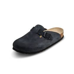 VITAFORM® Clogs Blau Größe 38 für Damen und Herren | Nubukleder Hausschuhe | Luftpolsterung von Zeh bis Ferse | Reinstes Naturkork | Dämpfend und Gelenkschonend von VITAFORM