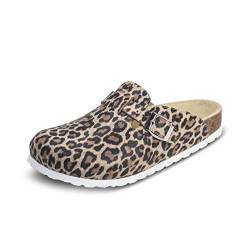 VITAFORM® Clogs Leder für Damen und Herren, Hausschuhe mit ultradämpfendem Fußbett, Sohle aus Naturkork, Arbeitsschuhe für Pflegeberufe, atmungsaktiv, Animal Print Größe 40 von VITAFORM