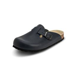 VITAFORM® Clogs Leder für Damen und Herren, Hausschuhe mit ultradämpfendem Fußbett, Sohle aus Naturkork, Arbeitsschuhe für Pflegeberufe, atmungsaktiv, Blau Größe 44 von VITAFORM