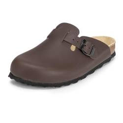 VITAFORM® Clogs Leder für Damen und Herren, Hausschuhe mit ultradämpfendem Fußbett, Sohle aus Naturkork, Arbeitsschuhe für Pflegeberufe, atmungsaktiv, Braun Größe 46 von VITAFORM