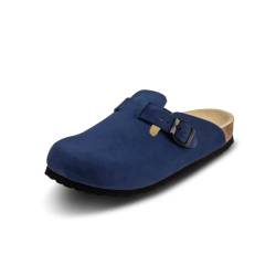 VITAFORM® Clogs Royalblau Größe 37 für Damen und Herren | Nubukleder Hausschuhe | Luftpolsterung von Zeh bis Ferse | Reinstes Naturkork | Dämpfend und Gelenkschonend von VITAFORM