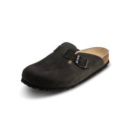 VITAFORM® Clogs Schwarz Größe 42 für Damen und Herren | Nubukleder Hausschuhe | Luftpolsterung von Zeh bis Ferse | Reinstes Naturkork | Dämpfend und Gelenkschonend von VITAFORM