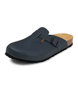 VITAFORM® Clogs für Damen und Herren| Extra-Breiter Hausschuh | Pantolette aus Vollrind-Leder | Arbeitsschuhe handgefertigt | Blau Größe 39 von VITAFORM