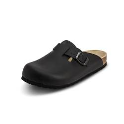 VITAFORM® Clogs für Damen und Herren I mit Kork-Fußbett I Hausschuhe I italienisches Leder I Arbeitsschuhe für Pflegepersonal Pflege I Gesundheitsschuhe I Naturkork I Gelenkschonend schwarz 41 von VITAFORM