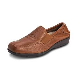 VITAFORM® Mokassins für Herren | Slipper | atmungsaktives Hirsch-Leder | Shock Absorber | austauschbares Luftpolster-Fußbett | weich und geschmeidig | für Normale bis kräftigere Füße | Cognac 43 von VITAFORM