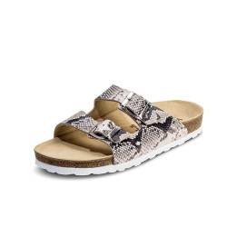 VITAFORM® Pantoletten für Damen und Herren | Animal Print | Vollrind-Leder | Dämpfendes Luftpolster Fussbett | Reinstes Naturkork | Weite H | Leopard Muster | Größe 38 von VITAFORM