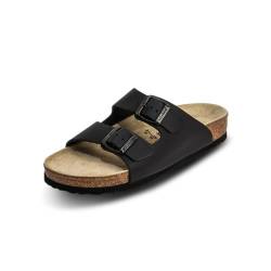 VITAFORM® Pantoletten für Damen und Herren I Sommer Sandalen mit Kork-Fußbett I Hausschuhe mit Riemen I Arbeitsschuhe für Pflegepersonal und Pflege I gelenkschonende und dämpfende Schuhe schwarz 46 von VITAFORM