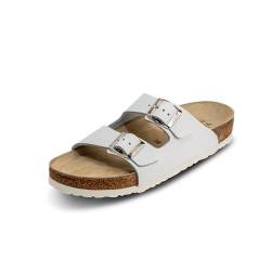 VITAFORM® Pantoletten für Damen und Herren I Sommer Sandalen mit Kork-Fußbett I Hausschuhe mit Riemen I Arbeitsschuhe für Pflegepersonal und Pflege I gelenkschonende und dämpfende Schuhe weiß 42 von VITAFORM