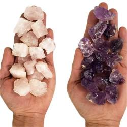 VITINNO Natürliche Amethyst- und Rosenquarz-Kristall-Kombination, grobe Kristallsteine, Garten- und Heimdekoration (Size : 100g) von VITINNO