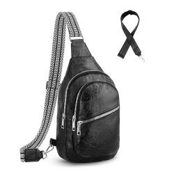 VITTINY Schultertasche für Damen, Umhängetasche, Gürteltasche, Umhängetasche, trendig, Kunstleder-Brusttasche, Geschenke für Frauen 2024 (schwarz), Schwarz von VITTINY