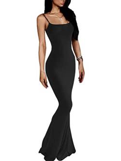 VIUTIL Damen Maxi Bodycon Kleid Sexy Damen Low Cut Spaghettiträger Ärmellos Lounge Slip Langes Kleid, schwarz, Klein von VIUTIL