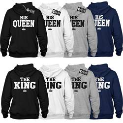 VIVA WERBUNG The King His Queen Pullover Pärchen Set - 2 Hoodies 1 Preis für Paare mit - Couple-Pullover Idee, Schwarz Grau Weiß, S von VIVA WERBUNG