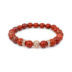 VIVAANTA® Echt Naturstein Armband mit roségoldener Kugel mit besetztem Zirkon und 8mm Naturstein Perlen (Jaspis) von VIVAANTA