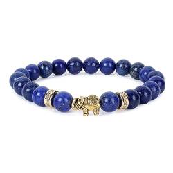 VIVAANTA® echtes Natursteinarmband mit goldenem Elefanten und 8mm Natursteinperlen (Lapislazuli) von VIVAANTA