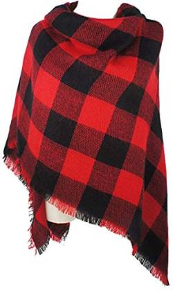 VIVIAN & VINCENT Damen karierte decke winter-schal warm wrap maxi-schal cape einheitsgröße rot & schwarz checker c12 von VIVIAN & VINCENT