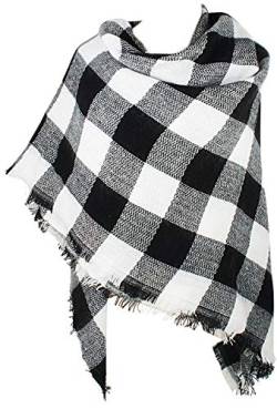 VIVIAN & VINCENT Women's Buffalo Plaid Blanket Winter Scarf Warm Wrap Oversized Shawl Cape Black and White von VIVIAN & VINCENT