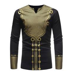 Herren Tribal Dashiki -Hemd, Herrenmodetafel afrikanischer Luxus Metallic Gold Shirt von VIVICOLOR