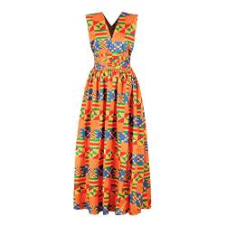 VIVICOLOR Afrikanisches Boho-Split-Kleid für Damen Dashiki-Druck, traditionelles Kostüm, V-Ausschnitt, hohe Taille, Lange Maxikleider, vielseitig von VIVICOLOR