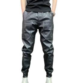 VIVICOLOR Herren -Kunstleder -Joggerboden Retro Metallic Motocycle Biker PU -Hosen warme wassere wasserdichte Hosen Herren von VIVICOLOR