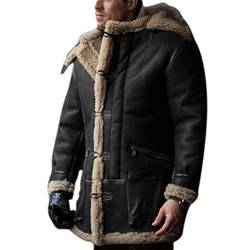 VIVICOLOR Herren Lange Wildleder gefütterte Jacke Mantel Herren Winter Warm Sherpa Winddichte Jacke Outwear mit Fleece Kapuze von VIVICOLOR