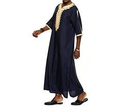 VIVICOLOR Herren Sommer Herbst Lässige Robe Herren Volle Länge Aufrollbare Ärmel Abaya Loung Nachtwäsche High Split Kaftan Muslimische Kleider Langes Kleid Thobe von VIVICOLOR