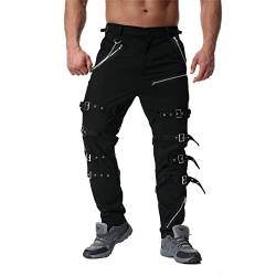 VIVICOLOR Herren Steampunk Ketten Hose Herren Metallverzierung Rockhose Lässige Slim Fit Gothic Hose mit Reißverschluss von VIVICOLOR