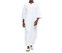 VIVICOLOR Kaftans Thobe Dishdasha Wüstenkleid Arabisch Arabisch Afghanisch Saudi Marokkanisch Herren Robe Baumwolle Langarm Retro Gestreiftes Nachthemd mit V-Kragen von VIVICOLOR