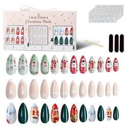 72 Stück Nägel Zum Aufkleben Künstliche Sarg Fingernägel Set Pre-glue Press on Fake Nägel Tipps Weihnachtsnagel für Mädchen von VIVID STELLA