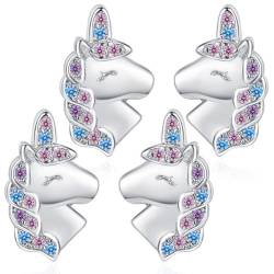 VIVIIHOO 2Paar Einhorn Ohrringe Silber 925 Mädchen - Süße Ohrstecker mit bunten Zirkonen, hypoallergen und pflegeleicht,für Mädchen und Einhornliebhaber, perfekt für jeden Anlass von VIVIIHOO