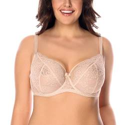 VIVISENCE Dame Soft-BH Tüll Netz Spitze Schleife Schalen 1044, Beige,75G von VIVISENCE