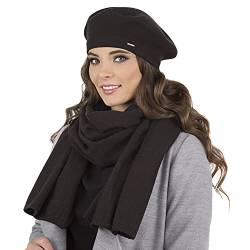 VIVISENCE Damen Baskenmütze Eleganter Wintermütze Und Schal Set Warm Kopfbedeckung Und Halsbedeckung An Winter Und Herbst Warm Dick, Winterset Für Frauen, Hergestellt In Der EU, Schwarz von VIVISENCE