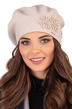 VIVISENCE Damen Baskenmütze Eleganter Wintermütze Und Schal Set Warm Kopfbedeckung Und Halsbedeckung An Winter Und Herbst Warm Dick, Winterset Für Frauen, Hergestellt In EU, Beige von VIVISENCE