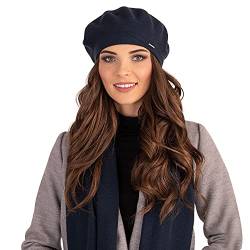 VIVISENCE Damen Baskenmütze Eleganter Wintermütze Und Schal Set Warm Kopfbedeckung Und Halsbedeckung An Winter Und Herbst Warm Dick, Winterset Für Frauen, Hergestellt In EU, Dunkelblau von VIVISENCE