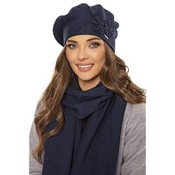 VIVISENCE Damen Baskenmütze Eleganter Wintermütze Und Schal Set Warm Kopfbedeckung Und Halsbedeckung An Winter Und Herbst Warm Dick, Winterset Für Frauen, Hergestellt In EU, Dunkelblau von VIVISENCE