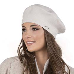 VIVISENCE Damen Baskenmütze Eleganter Wintermütze Warm Und Gemütlich Kopfbedeckung An Winter Und Herbst Warm Dick Strickmütze, Klassisch Mütze Für Frauen, Hergestellt In EU, Beige von VIVISENCE