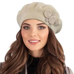 VIVISENCE Damen Baskenmütze Eleganter Wintermütze Warm Und Gemütlich Kopfbedeckung An Winter Und Herbst Warm Dick Strickmütze, Klassisch Mütze Für Frauen, Hergestellt In EU, Beige von VIVISENCE