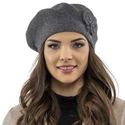 VIVISENCE Damen Baskenmütze Eleganter Wintermütze Warm Und Gemütlich Kopfbedeckung An Winter Und Herbst Warm Dick Strickmütze, Klassisch Mütze Für Frauen, Hergestellt In EU, Dunkelgrau von VIVISENCE