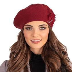 VIVISENCE Damen Baskenmütze Eleganter Wintermütze Warm Und Gemütlich Kopfbedeckung An Winter Und Herbst Warm Dick Strickmütze, Klassisch Mütze Für Frauen, Hergestellt In EU, Rot von VIVISENCE