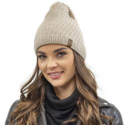 VIVISENCE Damen Beanie Wintermütze Warm Und Bequem Kopfbedeckung Für Herbst Und Winter Warm Dick Strickmütze, Klassisch Mütze Für Frauen, Hergestellt In Der EU, Beige von VIVISENCE