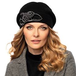 VIVISENCE Damen Beanie Wintermütze Warm Und Bequem Kopfbedeckung Für Winter Und Herbst Warm Dick, 100% Wolle, Klassische Mütze Für Frauen, Hergestellt In EU, Schwarz von VIVISENCE