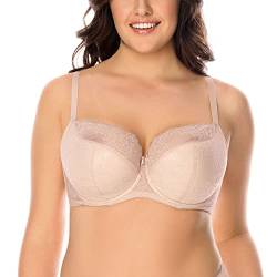 VIVISENCE Damen Bügel-BH Spitze Halbversteifte Schalen Träger 1045, Beige,80G von VIVISENCE